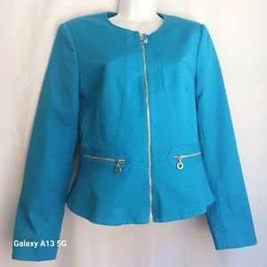 Calvin Klein Women's Blue Zip Blazer Cotton Blend Jacket Sz 10